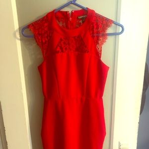 Red express lace cut out sheath dress